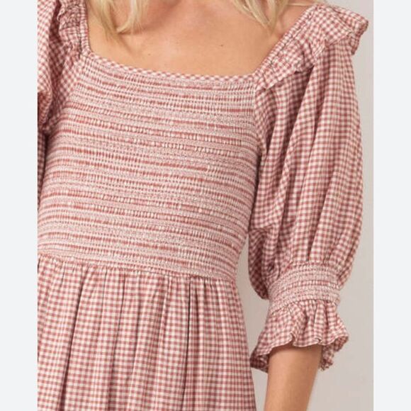 Cleobella Salma Midi Dress - Rose Gingham - Picture 2 of 7